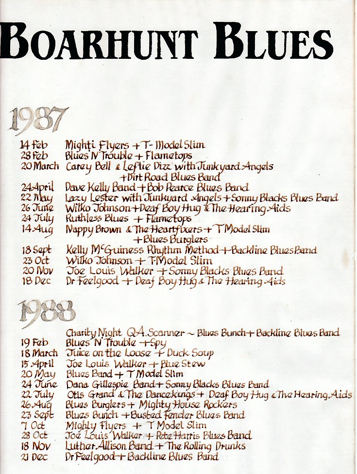 Boar's Head Gigs 1987-1988
